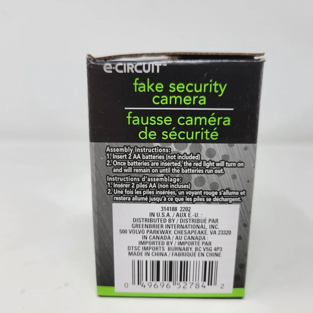 e-Circuit Fake Security Camera Red LED Light Dome Dummy Surveillance Decoy Black